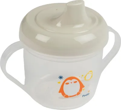 Obrázok produktu pre Detský pohár Poupy z plastu, bez BPA, s dvoma držadlami a viečkom s výlevkou, umývateľný a opakovane použiteľný
