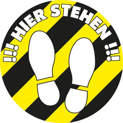 Produktbild von Fußboden-Aufkleber - Rund - "Hier stehen" (30x30cm) - G/S/W