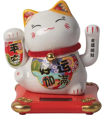 Keramik-Glückskatze Maneki Neko, 10,5 cm, Solar, winkend