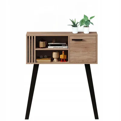 Immagine prodotto di Consolle a doghe per ingresso in stile loft, moderna, rovere chiaro, con sportello, 80 cm