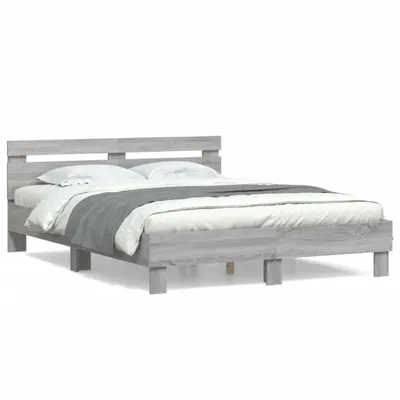 Produktbild von Bettgestell mit Kopfteil Grau Sonoma 140x190 cm Holzwerkstoff