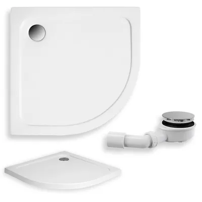 Produktbild von Duschwanne Viertelkreis 90x90x5,5 Sanitäracryl Duschtasse Glatt | Ablaufgarnitur ⌀90 mm im SET | Anti-Rutsch Duschbecken | BADLAND STANDARD