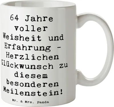 Produktbild von Mr. & Mrs. Panda Teetasse Spruch 64. Geburtstag Weisheit - Weiß - Geschenk, Kaffeetasse, Geburtstagsüberraschung, feiern, Happy Birthday, Geburtstagsgeschenk, Pott, Tasse