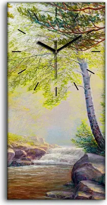 Produktbild von Wandbild Leinwand Bilder Wanduhr Geräuschlos 30x60 Malerei Landschaft Wald Baum - schwarze Hände