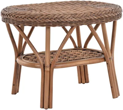Produktbild von KRINES HOME Rattan-Tisch / Ovaler Beistelltisch / Couchtisch Rattantisch Ablage (Oval - Vintage Braun)