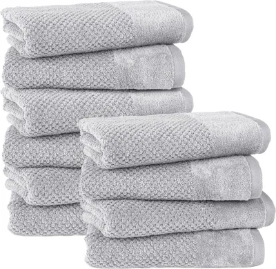 Produktbild von Pure Label 10-TLG Handtücher Set mit Aufhängeschlaufen aus Baumwolle, saugstark und weich | 10er Pack Handtücher 50x100 cm aus Baumwolle, Grau