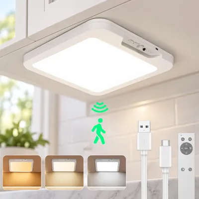 Productafbeelding van 21 cm LED plafondlamp met bewegingssensor, geschikt voor binnen, draadloos, plafondlamp met batterij, dimbaar, oplaadbaar, voor hal/kelder/badkamer/garage