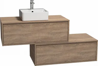 Produktbild von Heller naturfarbener Wandbadezimmerschrank mit Einzelwaschtisch und zwei Schubladen - TEANA