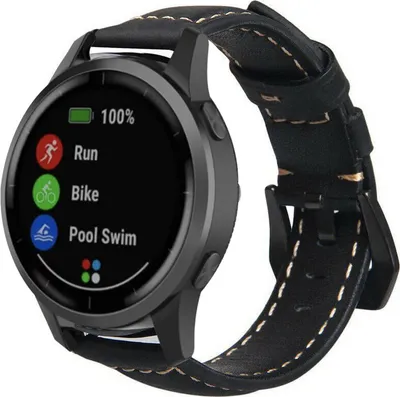 Produktbild von Strap-it Garmin Vivoactive 4 Armband Leder - 45mm - Schwarz