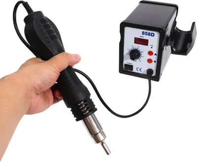 Produktbild von Heißluft-Rework-Station - Digitale Heißluftpistole - 100–500°C einstellbar - Digitalanzeige - Für SMD/PCB & Handyreparatur - Netzbetrieb AC - Schwarz