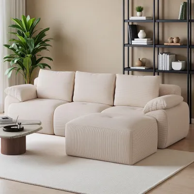 Produktbild von INONEFT Ecksofa mit Schlaffunktion, Modulares Sofa 264 cm breit mit 3 Rückenlehnen und 4 Sitzkissen, Keine Montage erforderlich, Cord, Beige