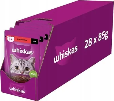 Produktbild von Whiskas Adult 1+ Nassfutter mit Rind in Soße– – 28 Beutel à 85g