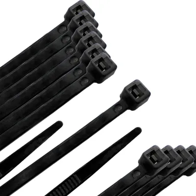 Obrázek produktu pro Příruba je vyrobena ze 100 % nylonu. Barva černá 4,5 x 200 mm. Sáček po 100 kusech. Plastová svorka, organizér kabelů, vysoká odolnost