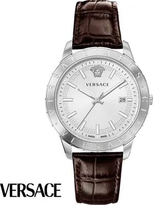 Produktbild von Versace VE2C00121 Univers weiss silber braun Leder Armband Uhr Herren NEU