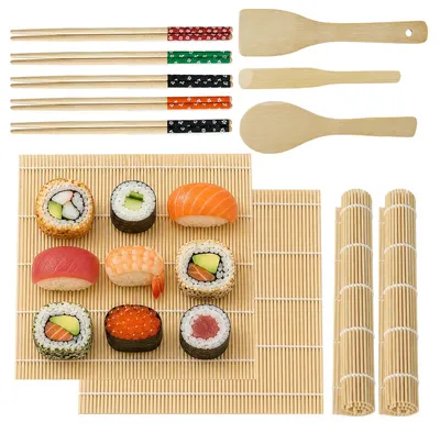 Sushi-Set, 12-tlg., Bambusmatten, Essstäbchen, Reis-Schaufeln