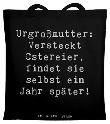 Produktbild von Mr. & Mrs. Panda Schultasche Spruch Urgroßmutter Schätze - Schwarz - Geschenk, Jutebeutel, herzerwärmende Sprüche, Uni Tasche, Vergesslichkeit, Tote Bag, Ahnen, Geschenke