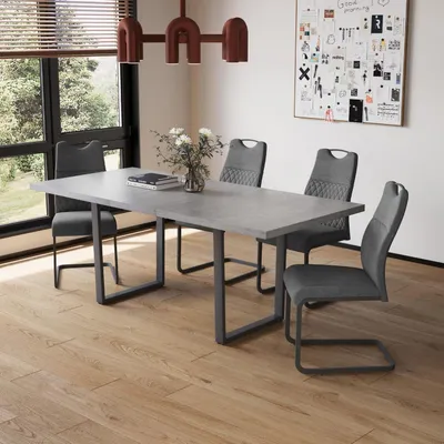 Zdjęcie produktu dla Rozkładany stół jadalny z 4 krzesłami, płyta MDF, kolor szary, wymiary: 130-170 cm