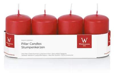 Produktbild von Wiedemann 218155.001 Stumpenkerze - 80 x 50 mm, 4 Stück, rot