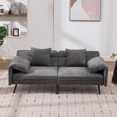 Produktbild von AIORBER Multifunktionales 2-Sitzer Schlafsofa mit 3-fach verstellbarer Rückenlehne 100°-180°, kompaktes Daybed und Loungesofa für kleine Wohnungen, Grau