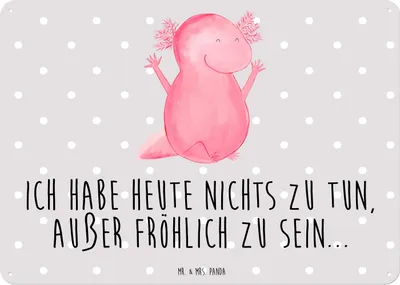 Produktbild von Mr. & Mrs. Panda Wandbild Axolotl Hurra DIN A3 - Grau Pastell - Geschenk, Blechschild, wandtafel, Schild, Metallbild, tafel, Motivation, Lurch, Fröhlich
