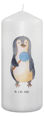 Produktbild von Mr. & Mrs. Panda Kerze Pinguin Lolli 19 x 8 cm - Weiß - Geschenk, Blockkerze, Heißhunger, Stumpenkerze, Süßigkeiten, Erinnerungskerze, Spruch, Erinnerungslicht, Naschen