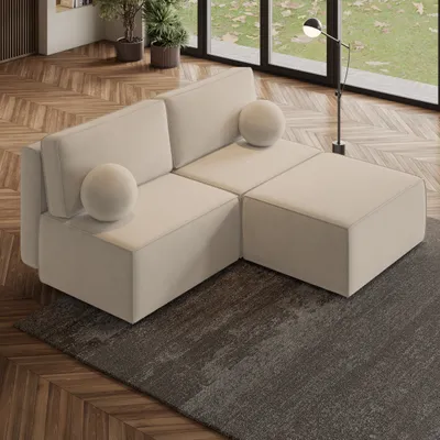 Produktbild von Masseno Modulare Ecksofa VARNA M mit Schlaffunktion L-Form, Sofa mit Bettkasten, Wohnzimmersofa, Couch, Soffa, Bettsofa, Couchgarnitur- Creme, MONOLITH 04