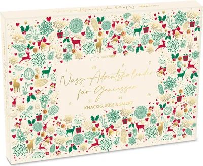 A Christmas advent calendar box decorated with festive motifs.