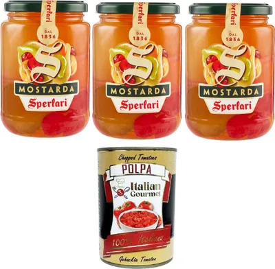 Produktbild von Sperlari Mostrarda di Frutta Mista Mostarda mit gemischten Früchten 3x560gr + Italian Gourmet polpa 400g