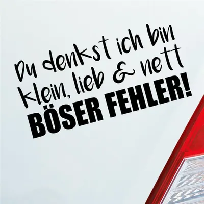 Produktbild von Auto Aufkleber Du denkst ich bin klein, lieb & nett Böser Fehler! 19,5x9,5 cm Schwarz Glanz Sticker Heckscheibenaufkleber