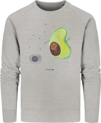 Produktbild von Mr. & Mrs. Panda Baumwoll Pullover Avocado Tanzen Größe L - Heather Grey - Geschenk, Bio, Sweatshirt, Feier, Singen, Party, Musik, Sweater, Pulli