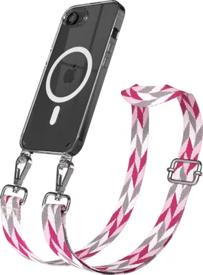 Produktbild von EAZY CASE - Handykette mit MagSafe Hülle für Apple iPhone 17e, Handyband Mix Style, Karabiner Silber, Umhängeband in Pink