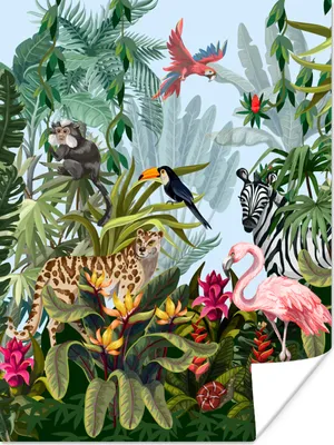 Produktbild von MuchoWow® Poster Dschungel - Natur - Jungen - Mädchen - Kinder - Zebra - Flamingo 120x160 cm - Wandbilder
