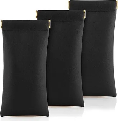 Zdjęcie produktu dla 3 sztuki – etui na okulary zpoliuretan – 18,5 × 9 cm – czarne – przenośne etui na okulary – z pokrywką na zatrzask – odporne na zarysowania – woreczek do przechowywania