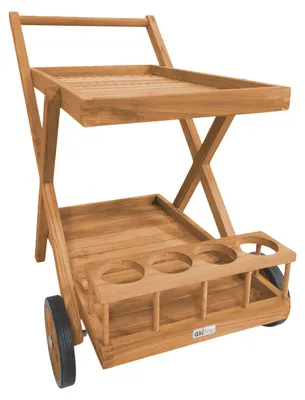 Immagine prodotto di AXI Bodhi Carrello da Portata in Legno di Teak con 2 Ripiani e Portabottiglie | da Cucina con Rotelle per Giardino, Balcone, Terrazza | 70 x 48 x 78 cm