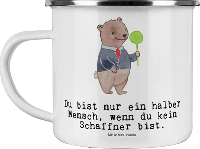 Produktbild von Mr. & Mrs. Panda Teetasse Schaffner Herz - Weiß - Geschenk, Pott, Emaille Tasse, Reisebecher, Becher, Teebecher
