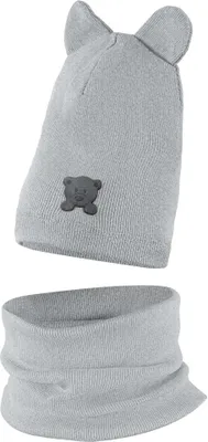 Obrázok produktu pre Detské Čiapky Chlapčenské Prechodné Súprava + Šál 42/44 Šedá - Čiapka Jar / Jeseň / Podzim / Zima Dawix