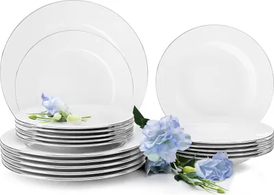 Obrázok produktu pre KONSIMO Jedálenská súprava pre 6 osôb (18 kusov) "MUSCARI", biela, porcelán, MODERN, Ø27/Ø22,5/Ø21,5cm
