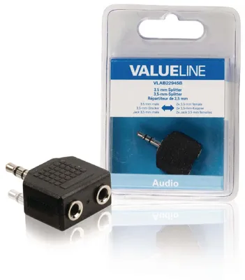 Immagine prodotto di Valueline Vlab22945B Splitter audio 3,5 Mm maschio - 2X femmina nero
