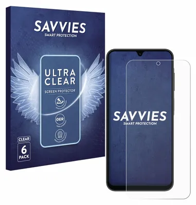 A product shot of a phone screen protector package and a phone with a screen protector applied.