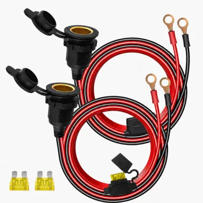 2x Zigarettenanzünderstecker 12V/24V, 14 AWG, 20A Sicherung, 8 mm
