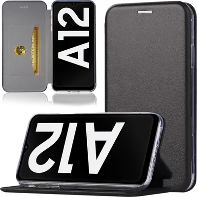 Produktbild von Handy Schutz Hülle für Samsung Galaxy A12 / M12  Handytasche mit Magnetdeckel Kartenfach und Standfunktion Klapphülle Schwarz