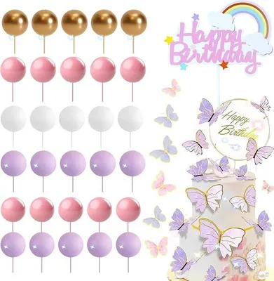 Produktbild von 52 Stück Schmetterlinge - Tortendekoration - Cupcake-Topper - dekorative Schmetterlinge - Tortentopper für Geburtstagsfeiern - festliche Tortendekoration mit Ballons