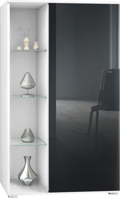 Produktbild von Vladon Vitrine Davos,  Germany, Standvitrine mit 3 Glasböden und 8 Fächer, Weiß matt/Schwarz Hochglanz  (71,5 x 134 x 35 cm)