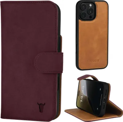 Produktbild von TORRO iPhone 16 Pro Max Leder-Wallet-Case (mit abnehmbarer Hülle und MagSafe-kompatibel) – Nubuck / Kastanienbraun