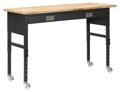 Produktbild von Werkbank 1524x610 mm, Arbeitstisch 680 kg, Werktisch 760-1010 mm Höhenverstellbar, Garagentisch mit Schublade, Steckdose, Rollen & Lochwand, Werkstatttisch für Garage, Werkstatt, Büro