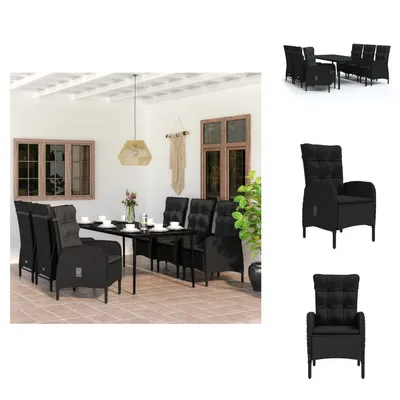 Produktbild von vidaXL 7-tlg. Garten-Essgruppe mit Kissen Schwarz -  Gartenmöbel-Sets