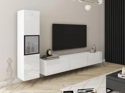 Produktbild von MIRJAN24 Wohnwand Berlin I, Stilvoll Wohnzimmer-Set, TV-Schrank, Modern Mediawand (Weiß / Weiß Hochglanz, ohne Beleuchtung)