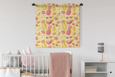 Produktbild von MuchoWow® Wandteppich Wandbehang Sommer - Ananas - Gelb 90x90 cm Tapisserie Dekoration Wandtuch - Wandaufhänger