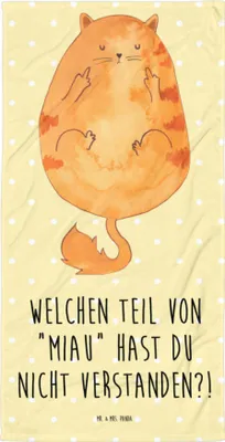 Produktbild von Mr. & Mrs. Panda Strandtuch Katze Mittelfinger - Gelb Pastell - Geschenk, Kater, Katzen, Duschhandtuch, Reisehandtuch, Cats, Duschtuch, Mietze, Cat, Handtuch