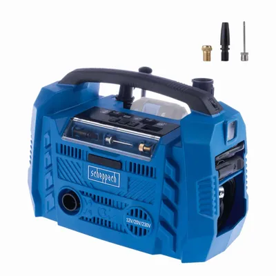 Produktbild von Scheppach Hybrid-Kompressor Airforce 6 | 10,3 bar | 20V IXES | Hybrid-Funktion mit 3 Antriebsarten 230 V / 20 V / 12 V | LED | inkl. Zubehör